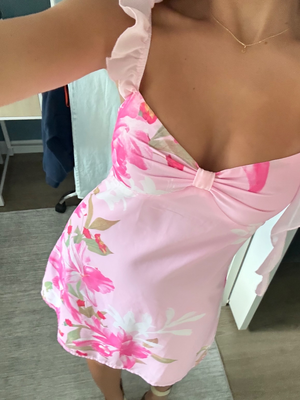 Pink floral mini dress